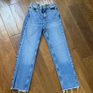 Zara Women's high wait Straight-Leg Jeans with Side Stud Detail